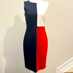 Tommy Hilfiger Red/White/Navy Colorblock Sheath Dress Size 4 (see measurements)